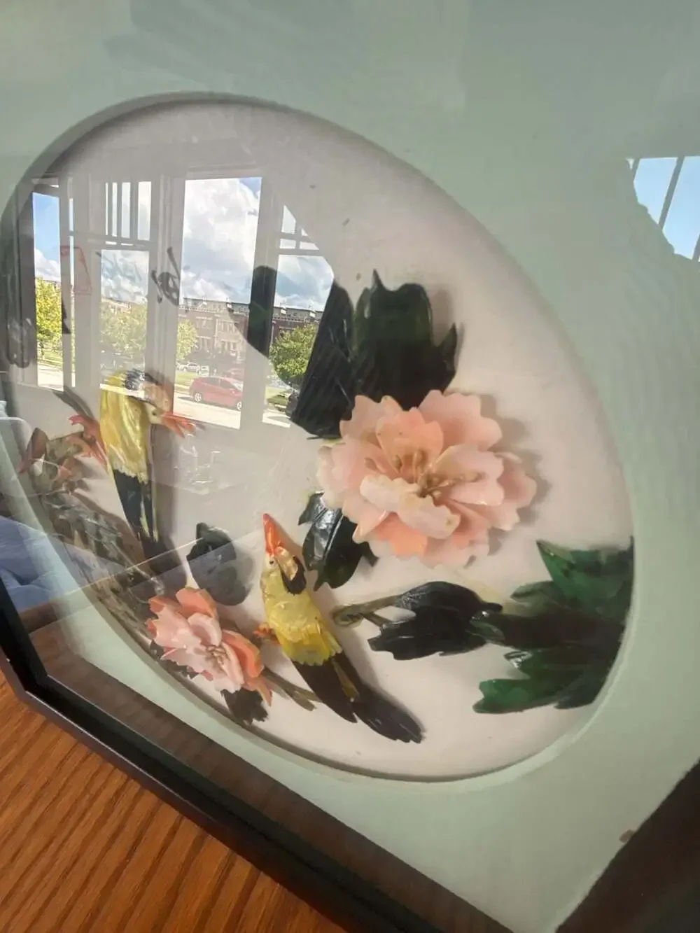 Vintage Chinese Mother of Pearl Shell Art Shadow Box Birds and Flowers Wall